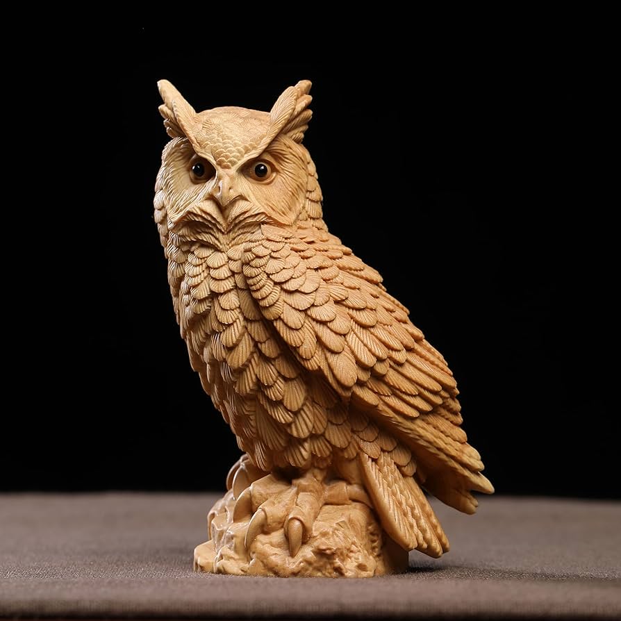 Amazon.co.jp: 小葉黄楊木 木彫り 置物 【夜警見守】ふくろう